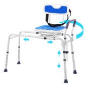 Sliding Tub Transfer Bench, 360° Swivel, Adjustable Height, Armrest & Safety, 400lbs